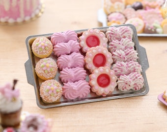 Assorted Pink-Themed Sweet Treats on Metal Baking Tray - 12th Scale Miniature Food