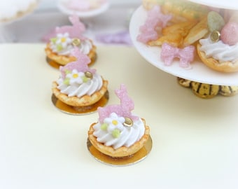 Pink Rabbit Cream Tartlet for Easter - 12th Scale Miniature Food