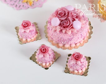 Pink Rose Pastry (Round) - 12th Scale Miniature Food (Pink Collection 2014)
