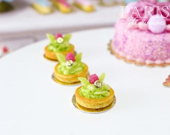 Raspberry and Pistachio Cream Tartlet - Miniature Food in 12th scale