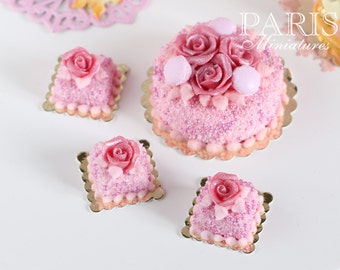 Pink Rose Pastry (Square) - 12th Scale Miniature Food (Pink Collection 2014)