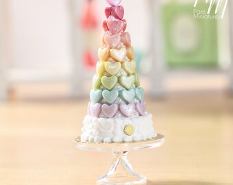 MTO-Rainbow Hearts Tower - Pièce Montée Arc en Ciel - Miniature Food for Dollhouse 12th scale 1:12