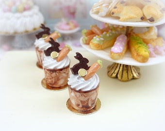 Chocolate Easter Sundae - Rabbit and Carrot Decoration - 12th Scale Miniature Food