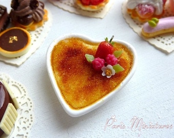 MTO-Creme Brulee for Two - Romantic French Restaurant Dessert - Artisan Handmade Miniature Food by Emmaflam