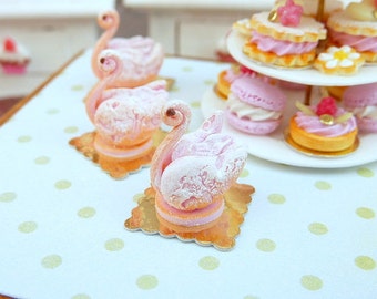 Pink 'Biscuit de Reims' Pastry Swan - 12th Scale Miniature Food