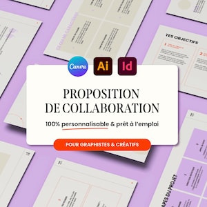 Propuesta de colaboración: plantilla y archivo para diseñador gráfico y creativo independiente, en francés (Indesign, Illustrator, Canva)