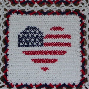 Red White and Blue Heart Flags Very Patriotic Crochet Afghan Blanket Throw image 4