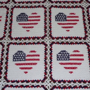 Red White and Blue Heart Flags Very Patriotic Crochet Afghan Blanket Throw image 3