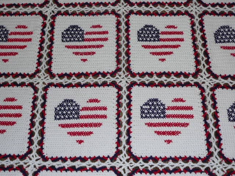 Red White and Blue Heart Flags Very Patriotic Crochet Afghan Blanket Throw image 3