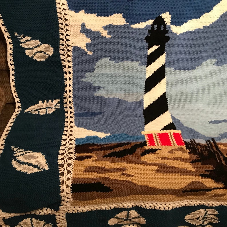 Cape Hatteras Lighthouse Crocheted Afghan Throw Blanket with Etsy