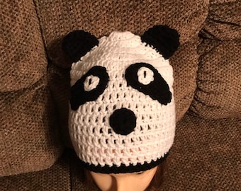 Panda Bear crochet Beanie Hat Winter Hat Size Adult