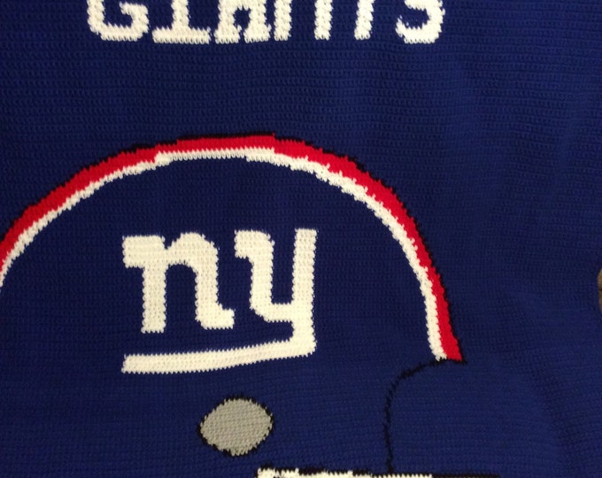 New York Giants Crochet Afghan Blanket With Football Helmet Etsy