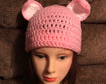 Easter Bunny Beanie Hat Children Cap Hand Crocheted Cap - VERY VERY PRETTY- Fits newborn to Adult -