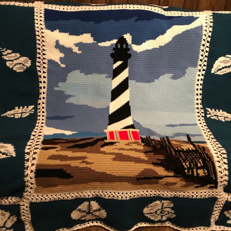 Cape Hatteras Lighthouse Crocheted Afghan Throw Blanket with Etsy