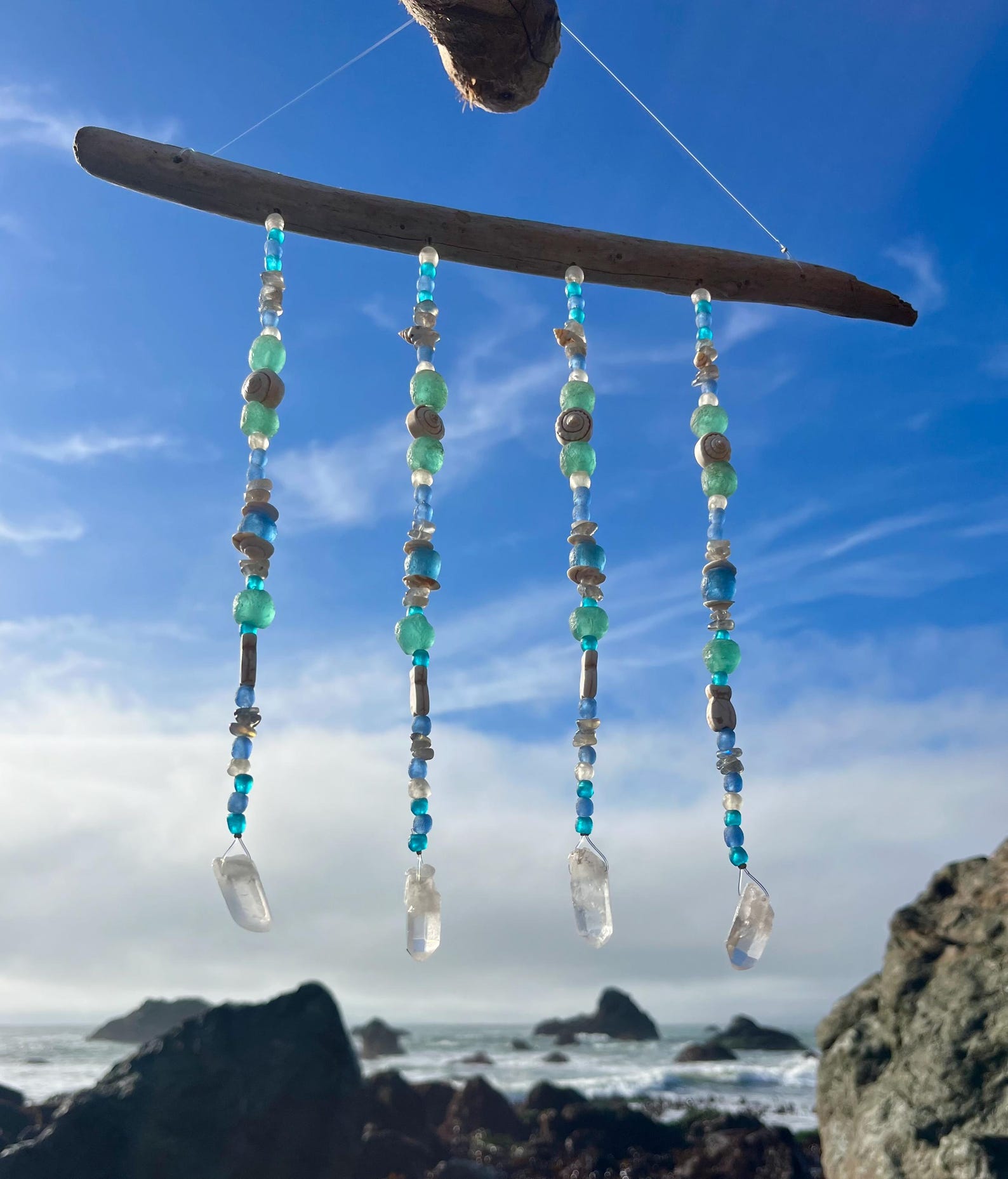 Sun Catching Device Driftwood Mobile Sun Catcher With Recycled Glass, Moonstone, Shells ...