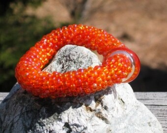 Tangerine Tango bead crochet bracelet....FREE SHIPPING