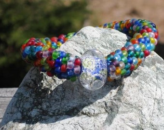 Cosmic Rainbow bead crochet bracelet