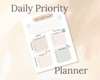 Daily Productivity Planner, Get Stuff Done, Printable Planner, Task Organizer, Time Management, To-Do List, Daily Priority Planner