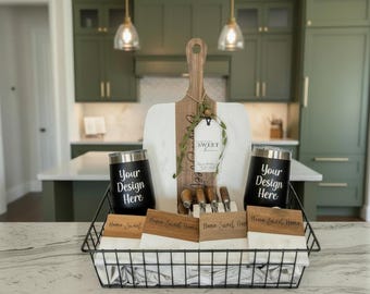 Personalized Wedding Wine Gift Basket Set Engraved Custom Coaster Marble Accessories Kitchen Collection New Home Bridal Shower Present