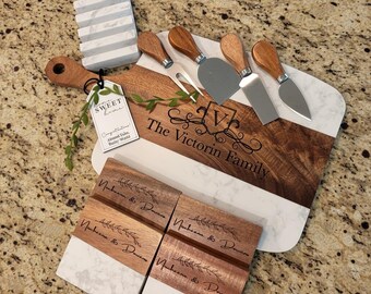 Personalized Cutting Board with Coasters New Home Gift Client Custom Charcuterie Board New Couple Gift Housewarming Gift Closing Gift Set