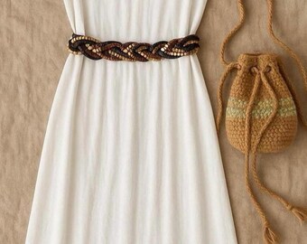 Boho Woven Beaded Belt: Adjustable Indie Festival Style - Etsy display picture 2