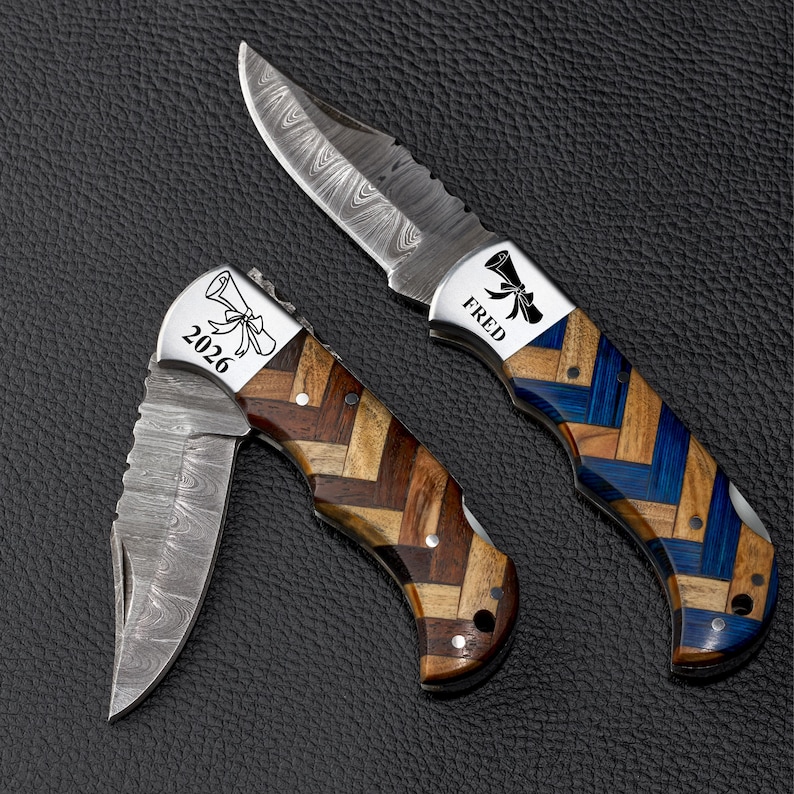 Custom Class of 2026 Gift, Damascus Folding Pocket Knife, Graduation Gift for Him, Personalized Gift Senior Gift, You Did It 2026