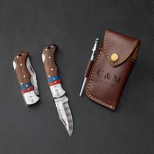 Pocket Knife Groomsmen Gift, Handmade Damascus Folding Knife, Personalized Gift for Men, Birthday Gift, Anniversary Gift, Gift for Dad