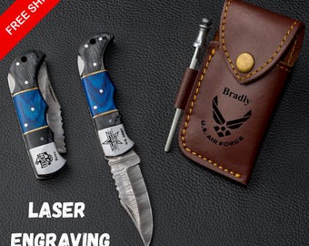 Navaja plegable de Damasco, regalo de agradecimiento militar, navaja de bolsillo del ejército, regalo personalizado de la Fuerza Aérea de EE. UU.