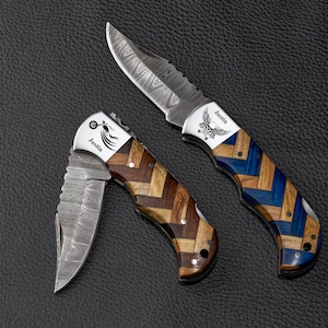 Personalized Motorcycle Pocket Knife, Handmade Damascus Knife, Custom Biker Gift, Motorcycle Rider Gift, Unique Christmas Gift, Gift for Him