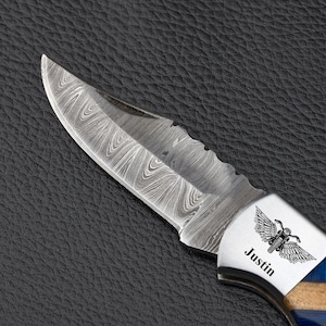 Personalized Motorcycle Pocket Knife, Handmade Damascus Knife, Custom Biker Gift, Motorcycle Rider Gift, Unique Christmas Gift, Gift for Him