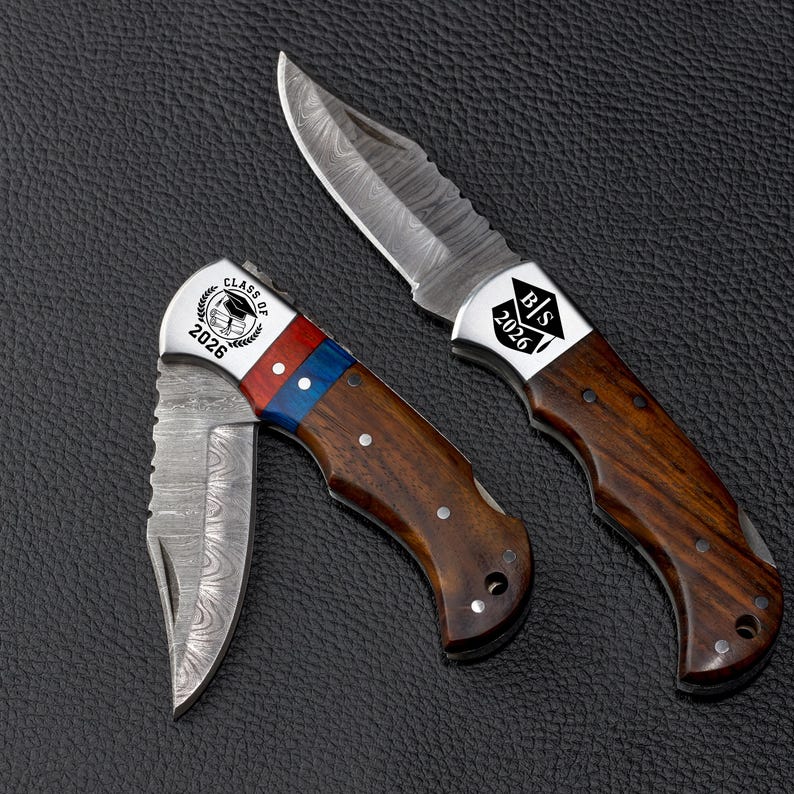 Custom Class of 2026 Gift, Damascus Folding Pocket Knife, Graduation Gift for Him, Personalized Gift Senior Gift, You Did It 2026