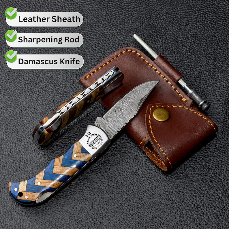 Custom Class of 2026 Gift, Damascus Folding Pocket Knife, Graduation Gift for Him, Personalized Gift Senior Gift, You Did It 2026