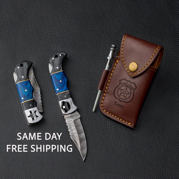 Engraved Pocket Knife, Personalized Police Officer Gift, Customized Retirement Gift for Him