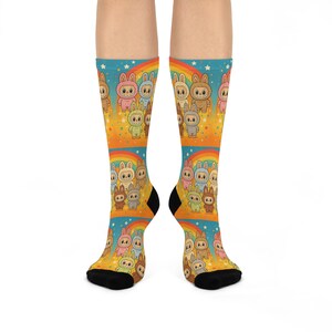 Labubu Rainbow Socks Character Socks, Cute Monster Streetwear, Anime-Inspired Fashion Accessory Cushioned Crew Socks