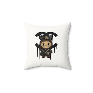 Labubu Faux Suede Pillow Cute Monster Square Throw Pillow Character Home Decor Gift for Fans Aesthetic Accent Pillow for Couch or Bed