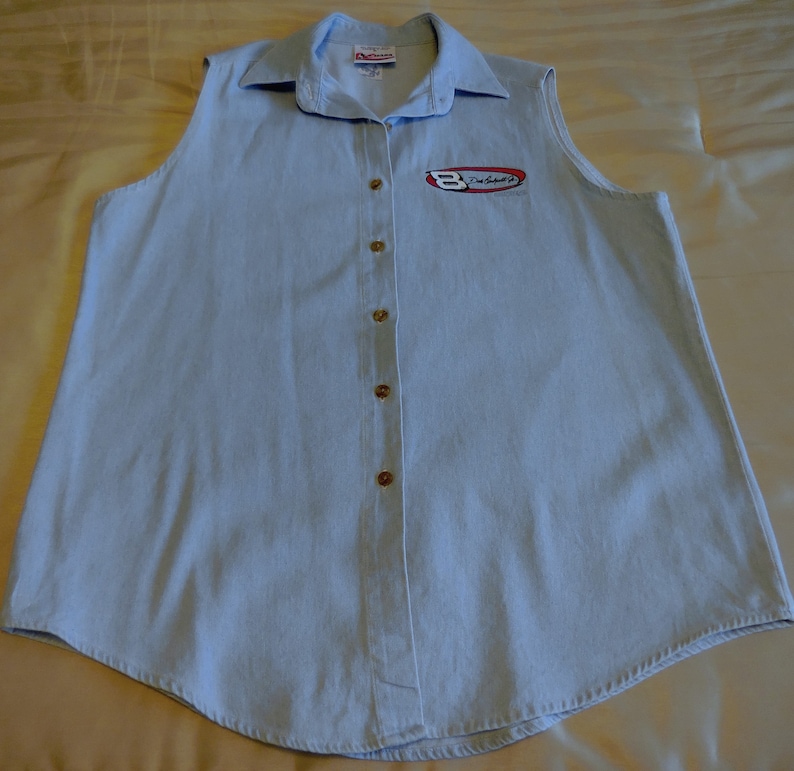 Embroidered with No Size XL 8 Dale Earnhardt Vintage Dale Earnhardt Sleeveless Bleached Denim Shirt