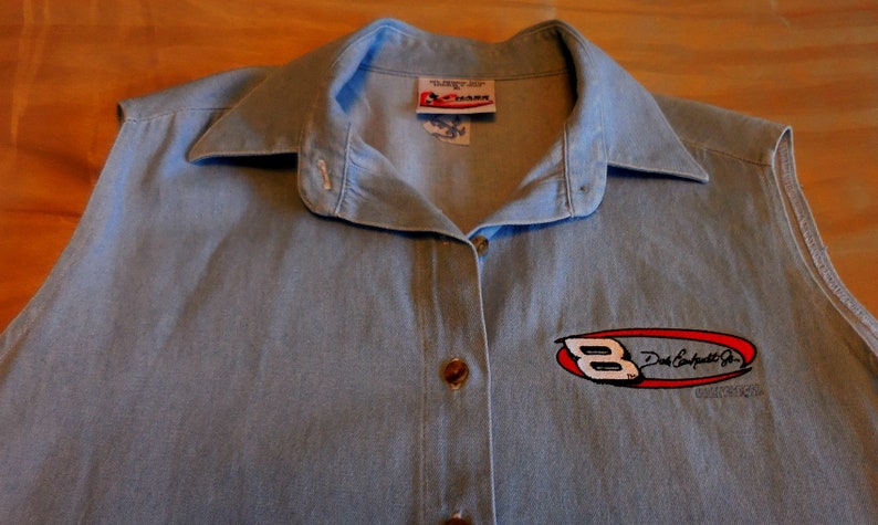 Embroidered with No Size XL 8 Dale Earnhardt Vintage Dale Earnhardt Sleeveless Bleached Denim Shirt