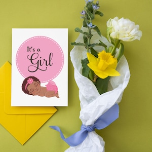 Douchekaart voor babymeisjes.  Dit is een roze babyshowerkaart voor meisjes.  Mooi klein meisje is een perfecte aanvulling op je cadeau.