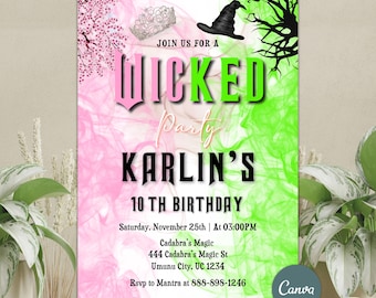 Wicked Inspired Birthday Invitation, Wicked Party Invitation, Wicked Inspired Movie, Magical Theme Invite, Movie Party, Canva Template