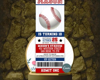 Billet d'invitation d'anniversaire de baseball, invitation de fête de baseball, invitation d'anniversaire de sport, modèle d'invitation de billet de baseball