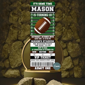 Fußballticket-Einladung, Fußball-Geburtstagsfeier einladen, Sportticket einladen, American Football-Einladung, digital bearbeitbar