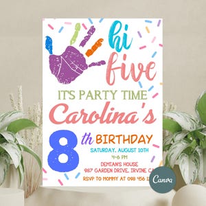 High Five-Geburtstagsfeier-Einladung, Hi-Five-Einladung, 5. Geburtstag-Einladung, Bunt-Geburtstag, Malerei-Geburtstagseinladung, Hi-Five
