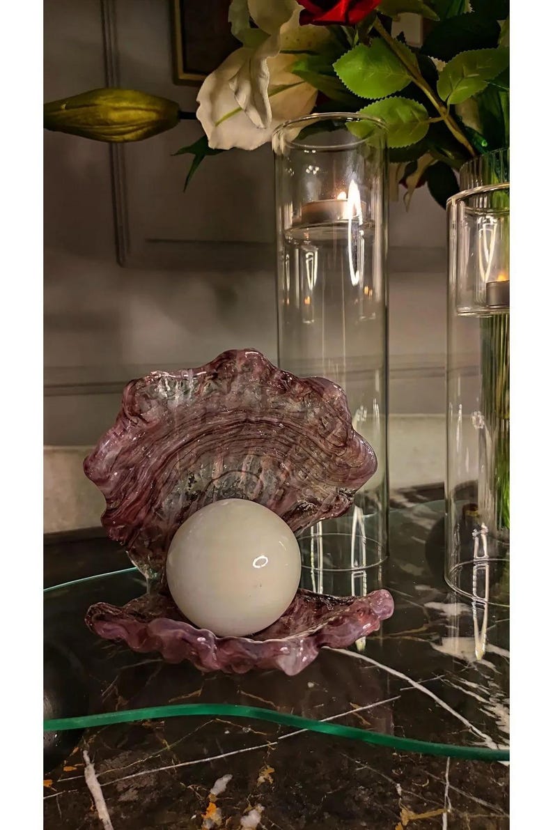 Purple Colored and White Pearl Oyster Accessory Handmade Decorative