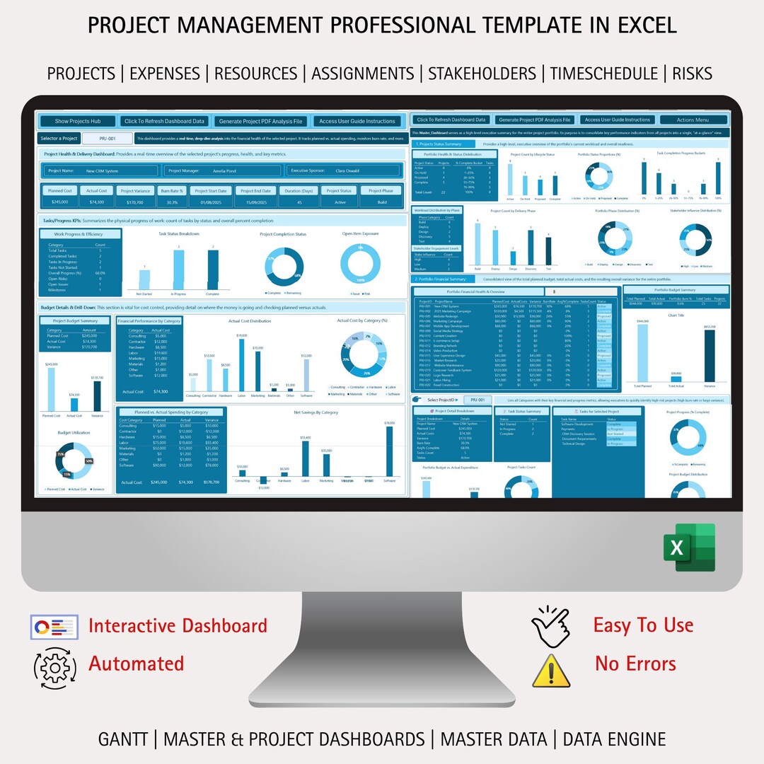 Excel Project Management Template | Gantt Chart & Dashboard Template ...