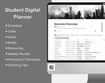Student Digital Planner Notion Template: Semester Overview (Digital Download)