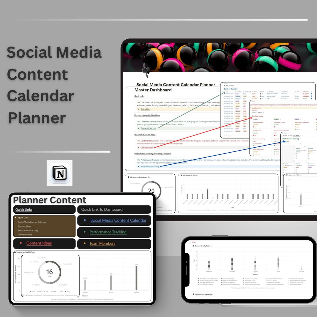 Notion Social Media Content Calendar Planner Template (digital Download ...