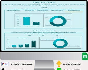 Freelance Rate Calculator Google Sheets Template | Hourly Pricing with Tax, Overhead & Benchmark | Self-Employed Spreadsheet