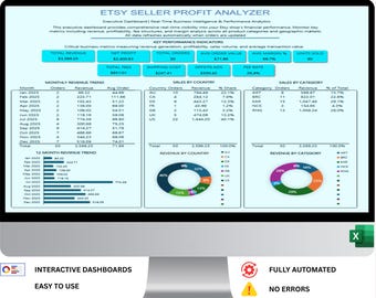Etsy Profit Tracker Excel, Etsy Fees Costs Margins Pricing Net Profit, Etsy Seller Profit Analyzer Template, Etsy profit margin calculator