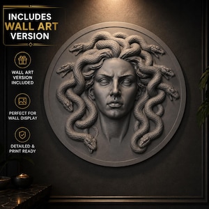 Medusa Bust STL – Greek Mythology Statue – Gorgon Sculpture – Snake Hair Bust – 3D Printable Decor image 3