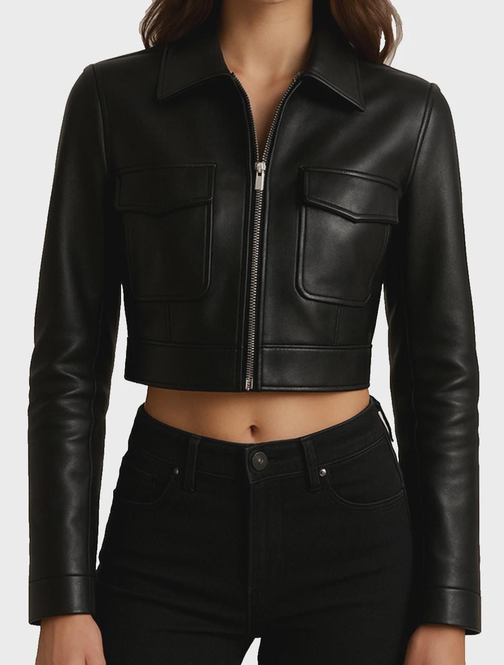 Cropped Leather Jacket - Etsy